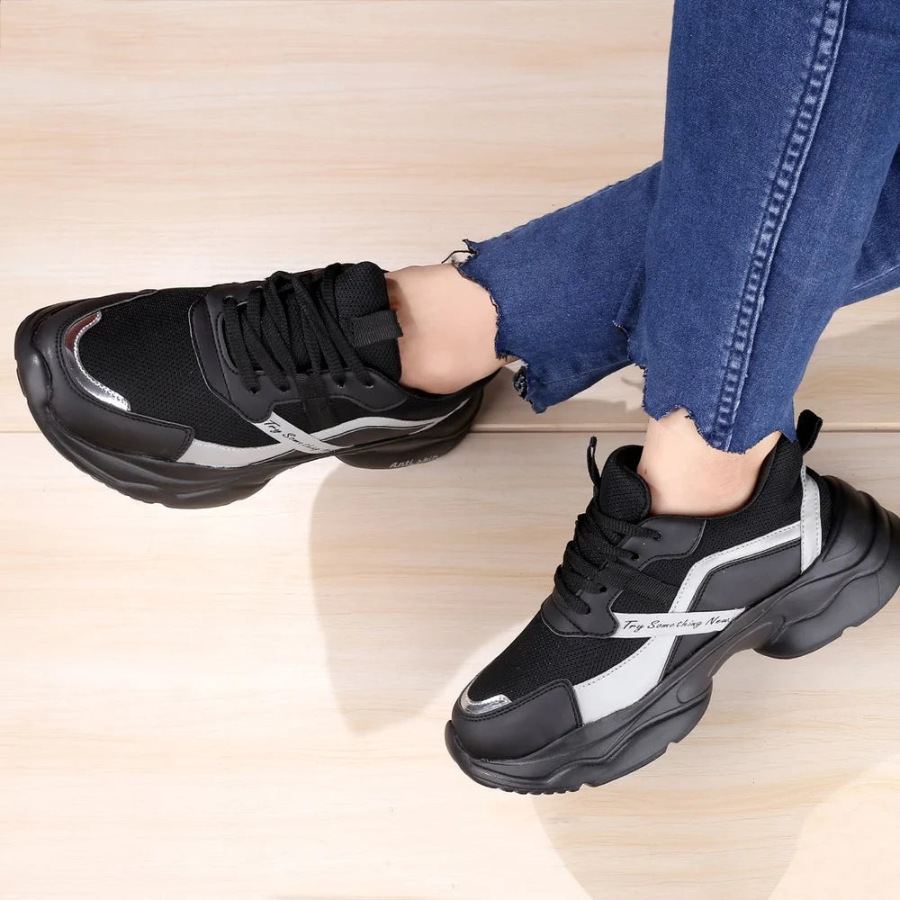 Printed Casual Wear 1408 Canvas Black Women Shoe