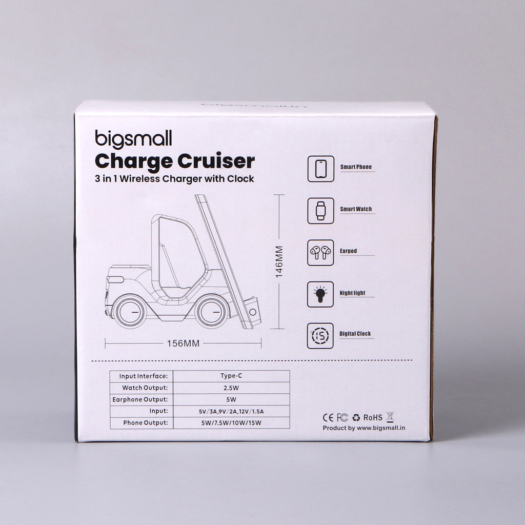 Bigsmall Charge Cruiser- 3 in 1 Wireless Charger with Clock