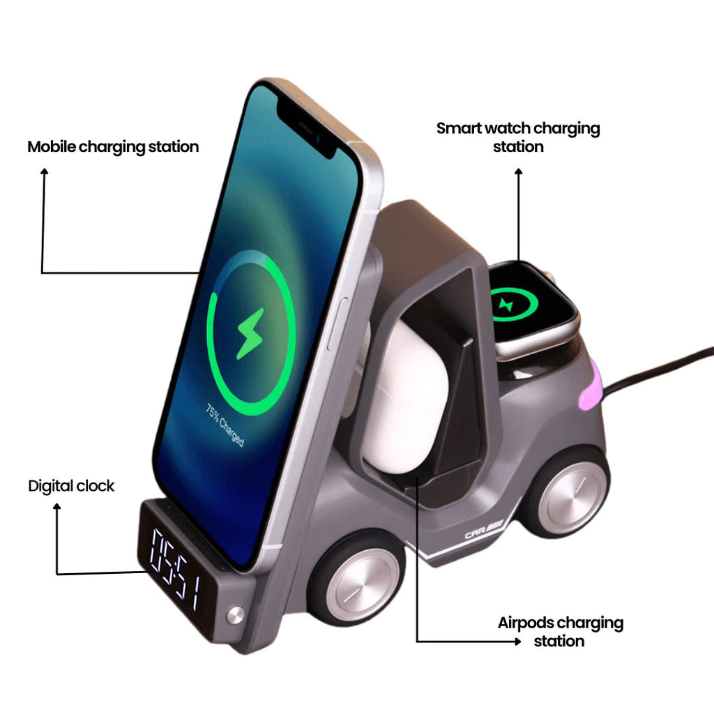 Bigsmall Charge Cruiser- 3 in 1 Wireless Charger with Clock