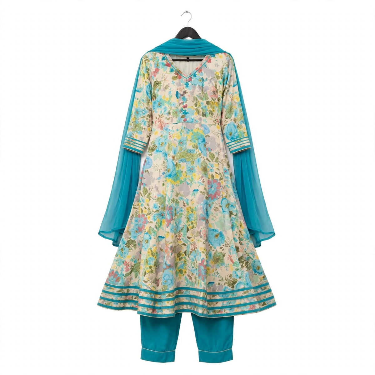 JSR Wo Rayon Angrakha Frock Pant Set with Dupatta & Hand Work For Women