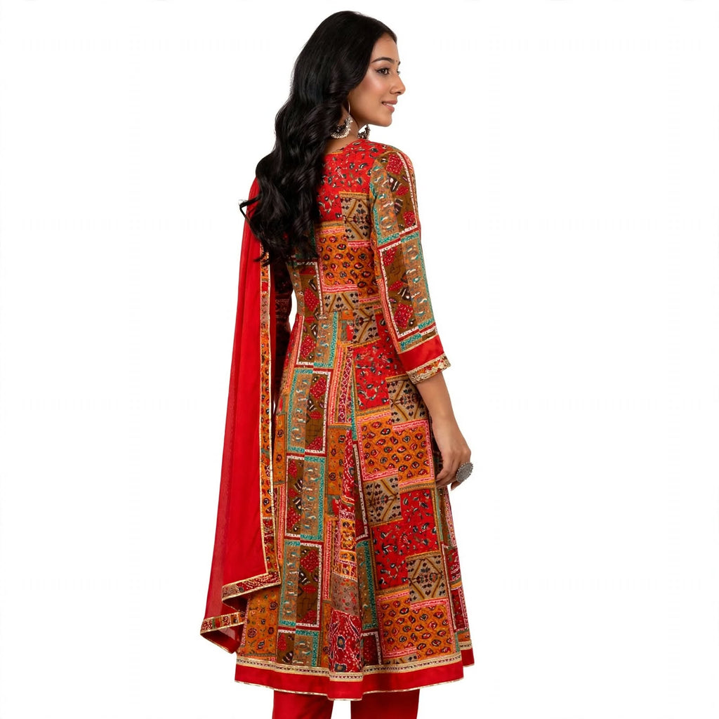 JSR Wo Rayon Frock Pant Dupatta Set with Mirror Work For Women