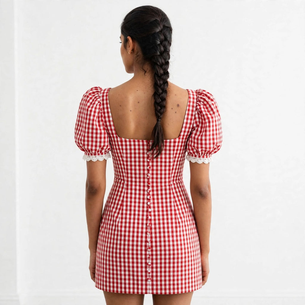 Wo Cotton Puff Sleeve Mini Dress | Square Neck Bodycon Party Dress For Women