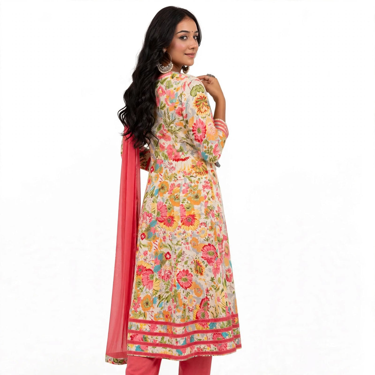 JSR Wo Rayon Angrakha Frock Pant Set with Dupatta & Hand Work For Women