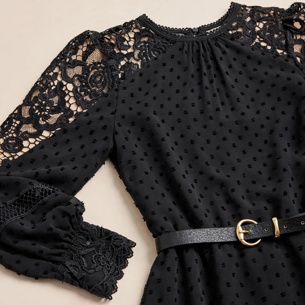 Wo Lace Mini Dress | Long Sleeve Polyester Dress For Women