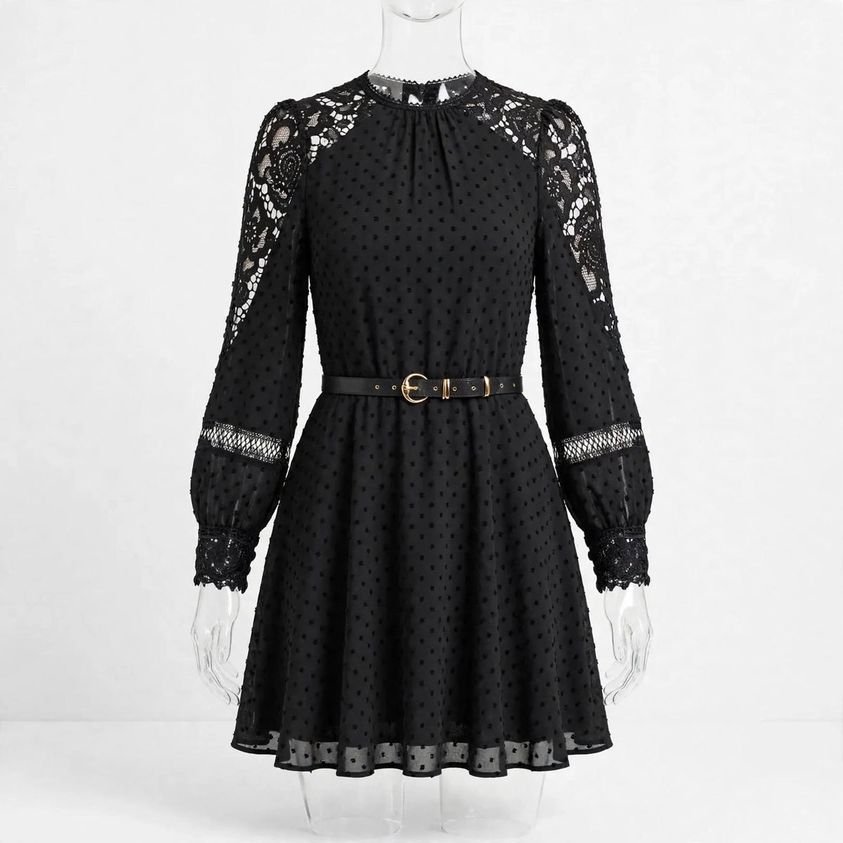Wo Lace Mini Dress | Long Sleeve Polyester Dress For Women