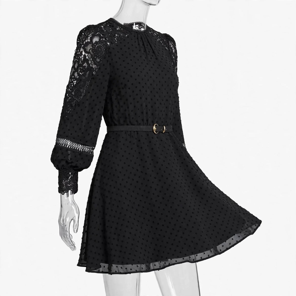 Wo Lace Mini Dress | Long Sleeve Polyester Dress For Women