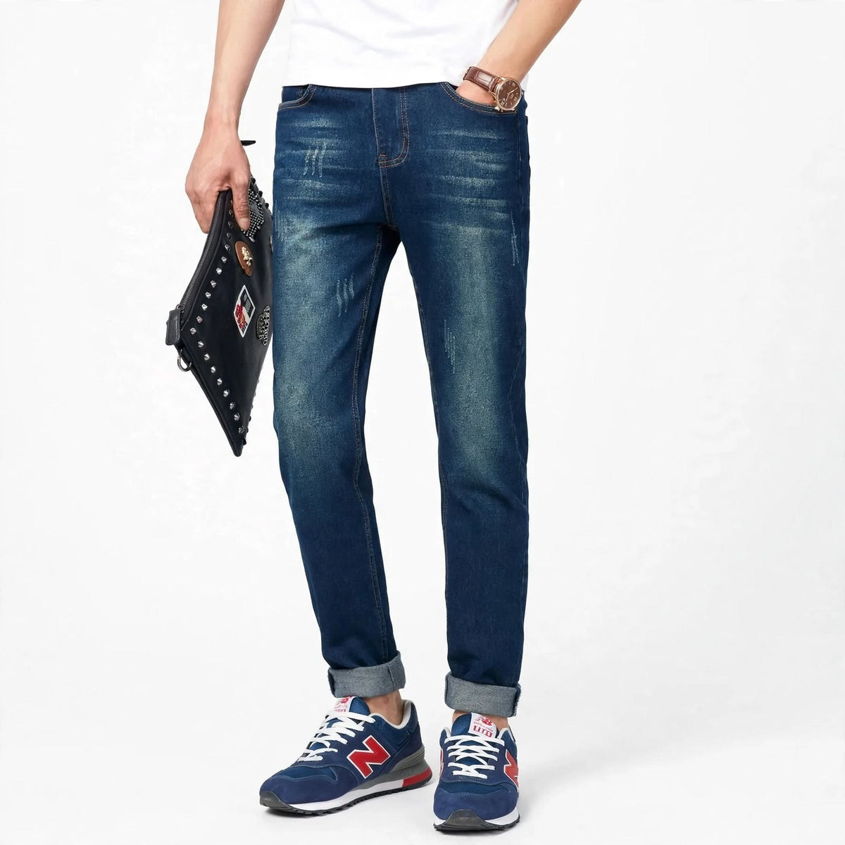 Cotton Narrow Fit Denim Jeans – Faded Casual Wear For Men