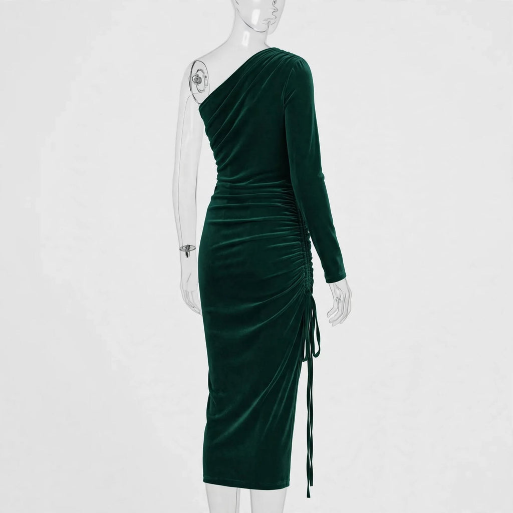 Wo Velvet Party Wear Dress | One Shoulder Maxi Dress For Women