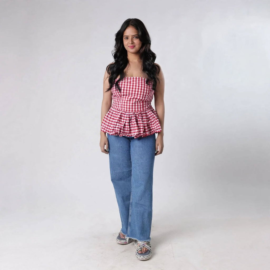 Wo Printed Off Shoulder Top | Slim Fit Short Polycotton Casual Top For Women
