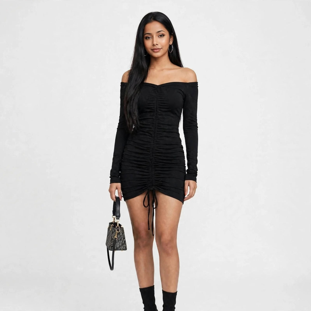 Wo Ribbed Midi Dress | Full Sleeve Indo Western Casual Dress For Women