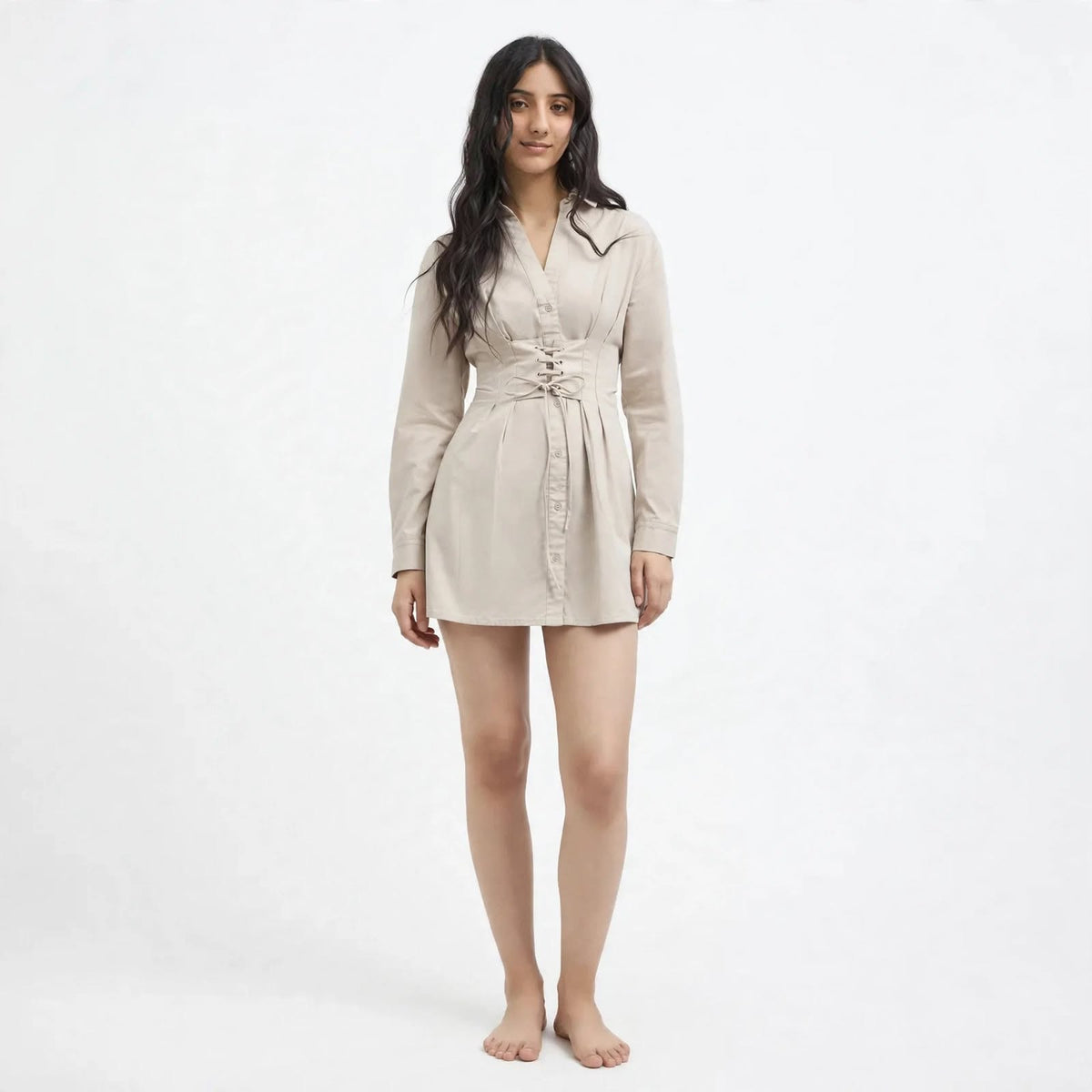Wo Satin Shirt Dress | Full Sleeve Collar Neck Short Party Dress For Women