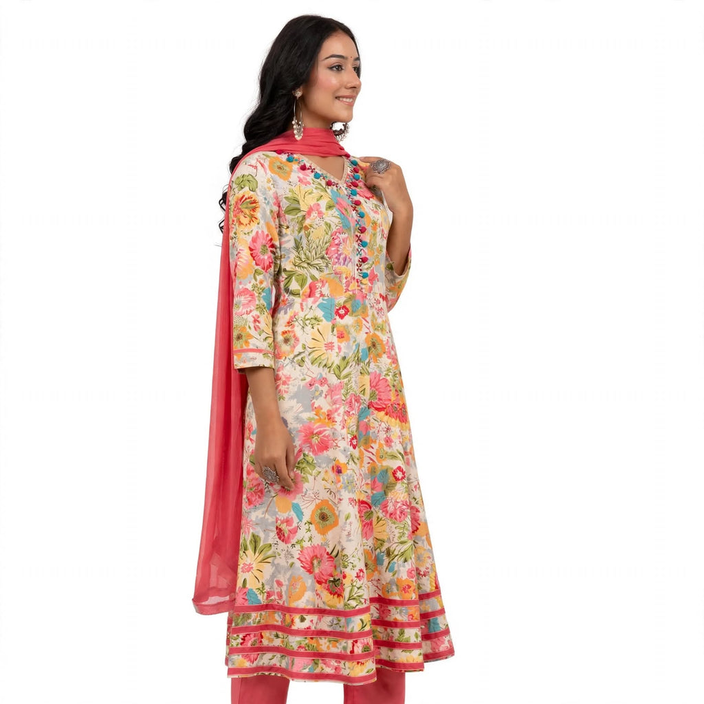 JSR Wo Rayon Angrakha Frock Pant Set with Dupatta & Hand Work For Women
