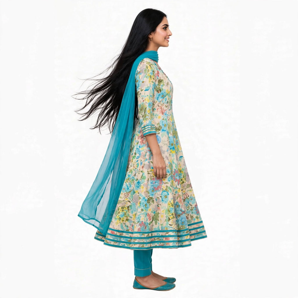 JSR Wo Rayon Angrakha Frock Pant Set with Dupatta & Hand Work For Women