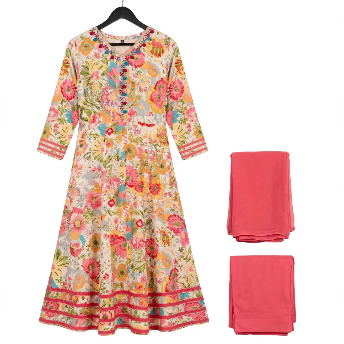 JSR Wo Rayon Angrakha Frock Pant Set with Dupatta & Hand Work For Women