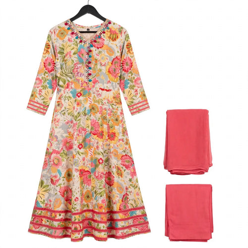 JSR Wo Rayon Angrakha Frock Pant Set with Dupatta & Hand Work For Women