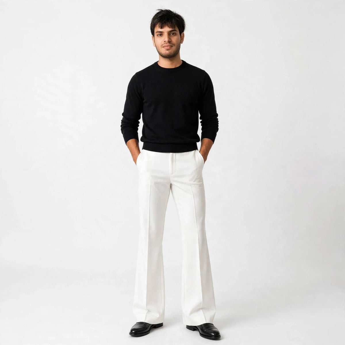 Flared Tailored Formal Trouser – Cotton Blend Regular Fit Mid Rise For Men