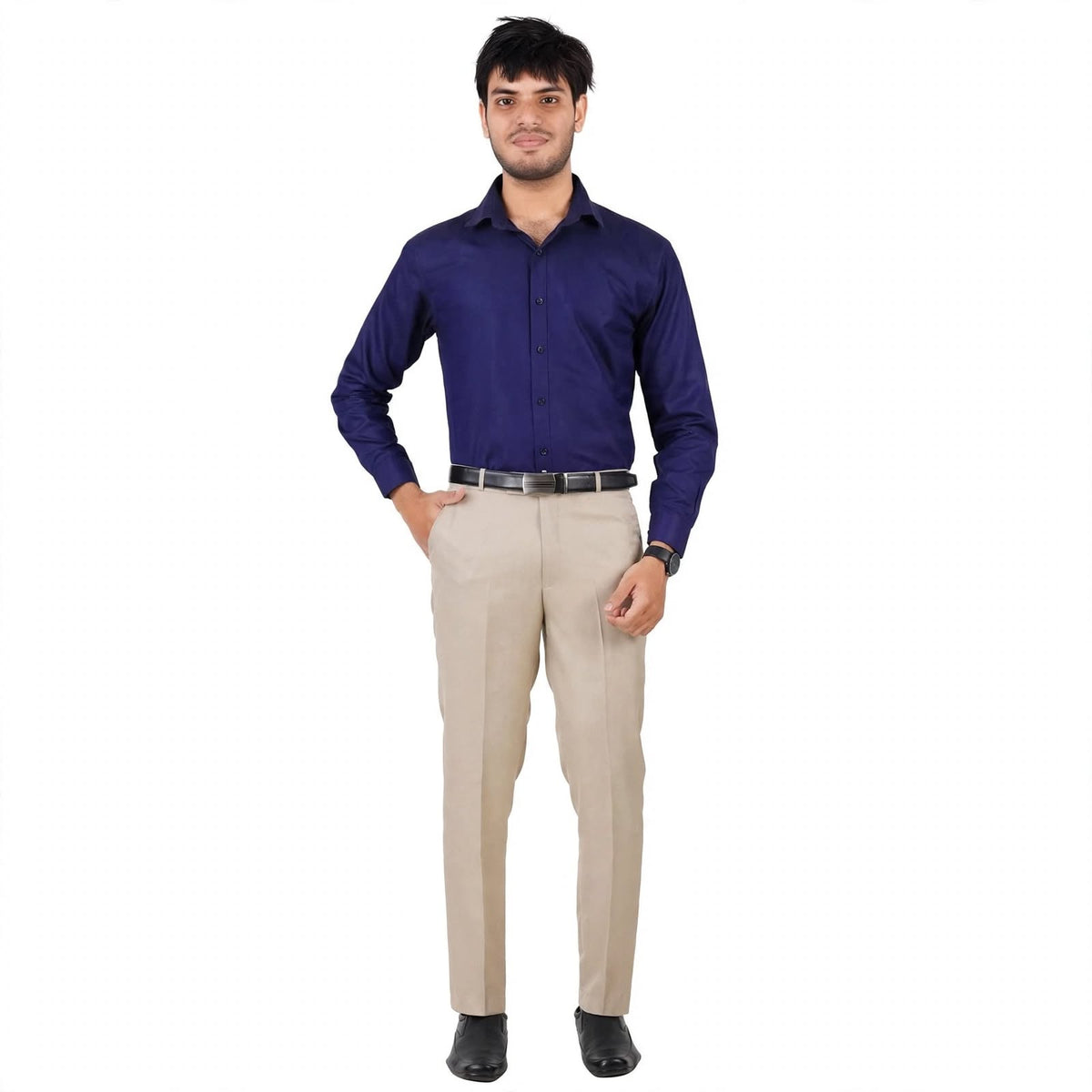Flat Front Formal Trouser – Cotton Blend Regular Fit Mid Rise For Men