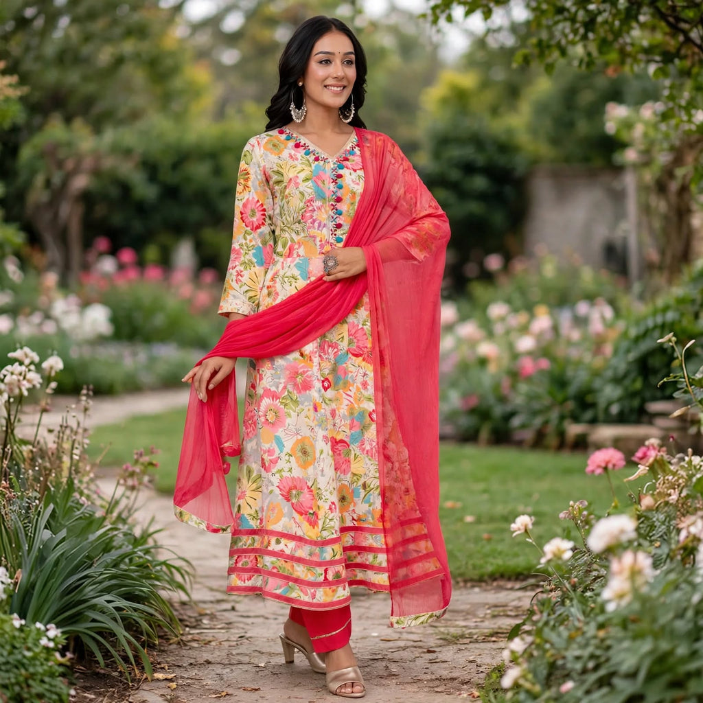JSR Wo Rayon Angrakha Frock Pant Set with Dupatta & Hand Work For Women
