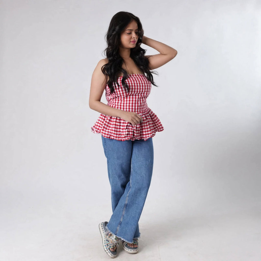 Wo Printed Off Shoulder Top | Slim Fit Short Polycotton Casual Top For Women