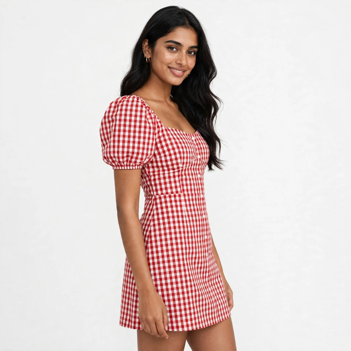 Wo Cotton Puff Sleeve Mini Dress | Square Neck Bodycon Party Dress For Women