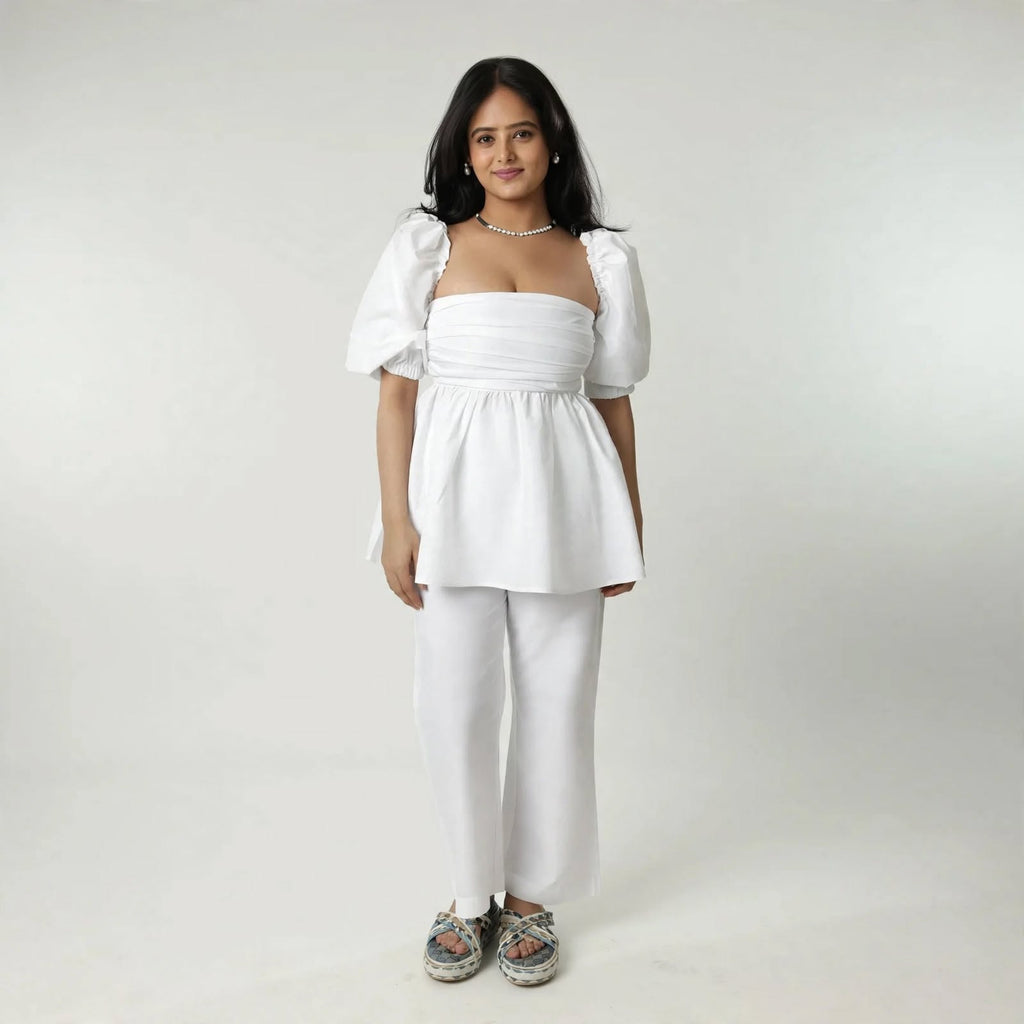 Wo Cotton A Line Dress | Square Neck 3/4 Sleeve Casual Dress For Women