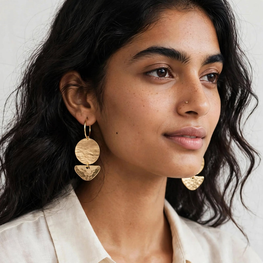 Plated Geometric Dangle Drop Earrings | Handmade Brass Party Wear Jewellery For Women