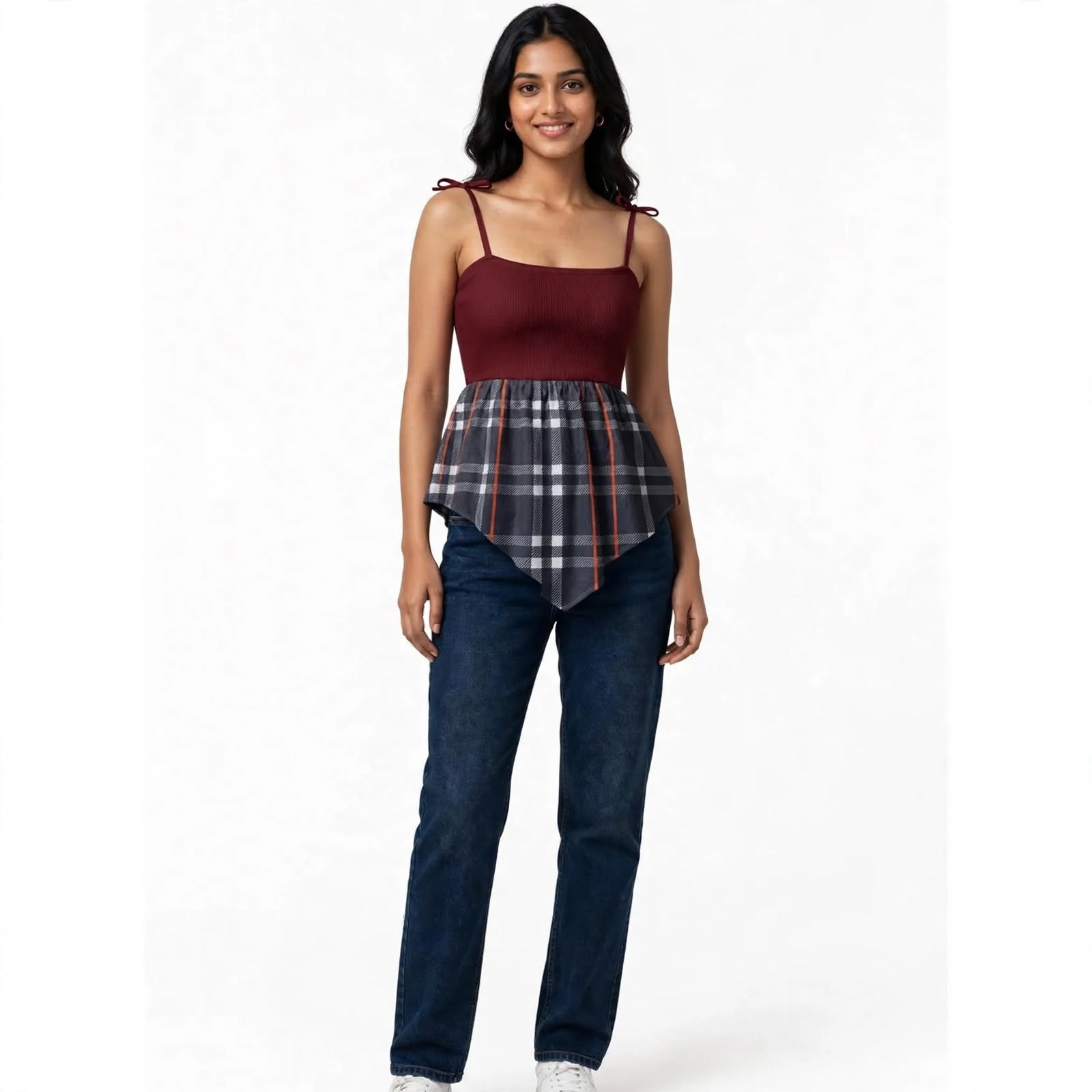 Wo Ribbed Peplum Top | Square Neck Sleeveless Lycra Blend Top For Women
