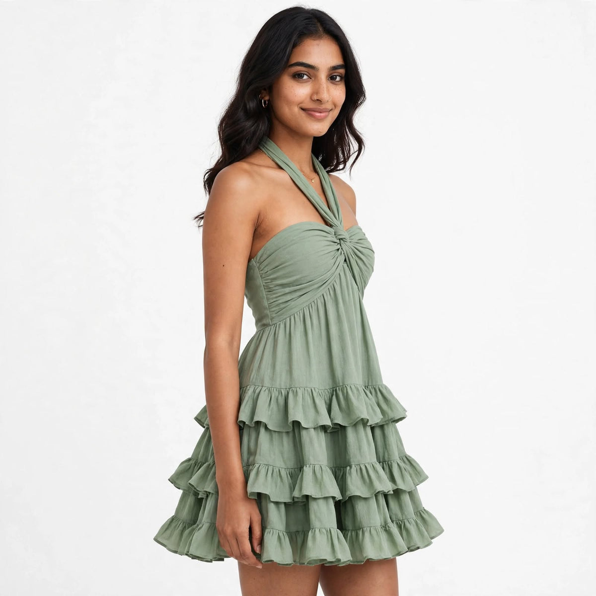 Wo Linen Fit & Flare Dress | Sleeveless V Neck Mini Party Dress For Women