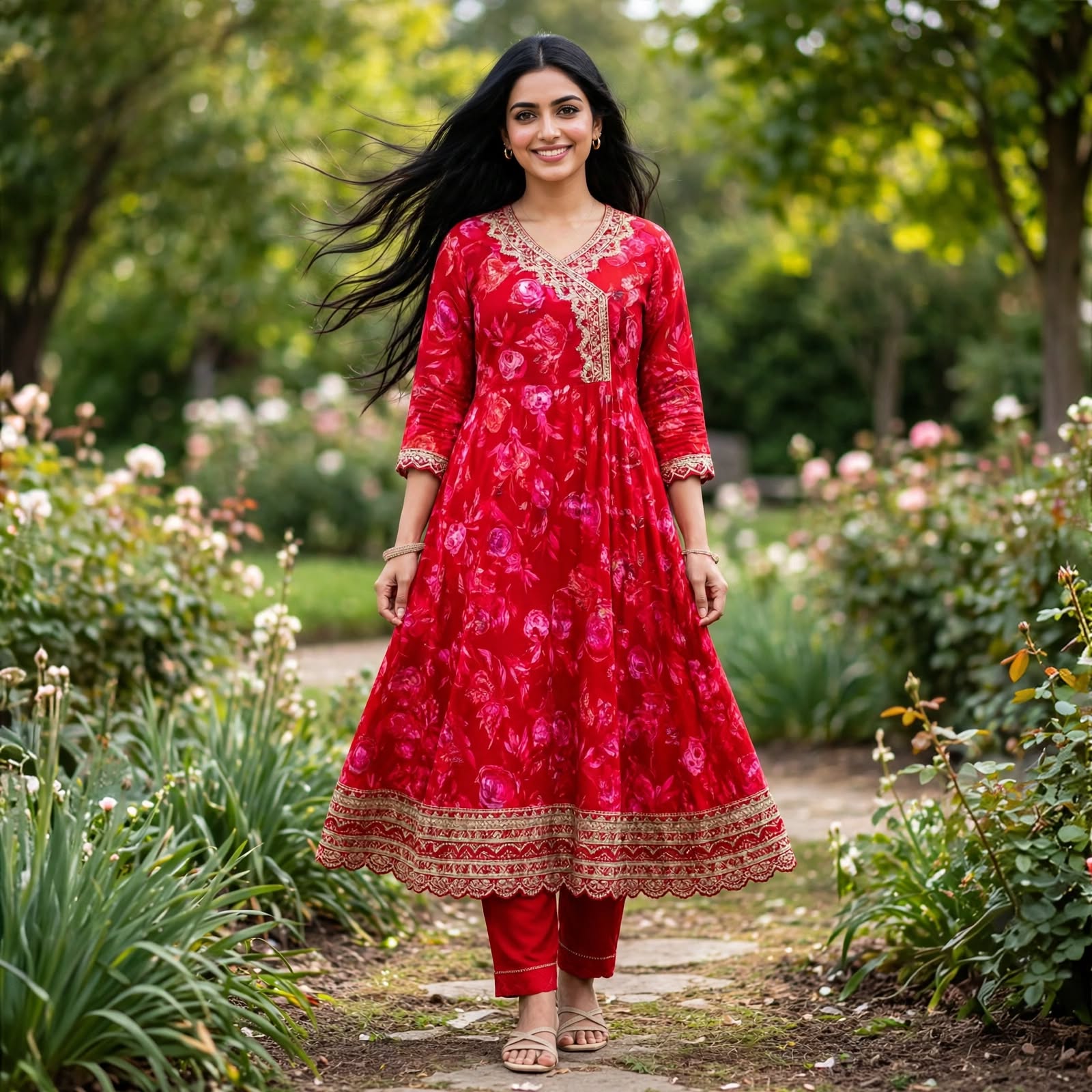 JSR Wo Milano Frock Pant Set with Chinnon Dupatta & Zari Hand Work For Women