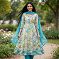 JSR Wo Rayon Angrakha Frock Pant Set with Dupatta & Hand Work For Women