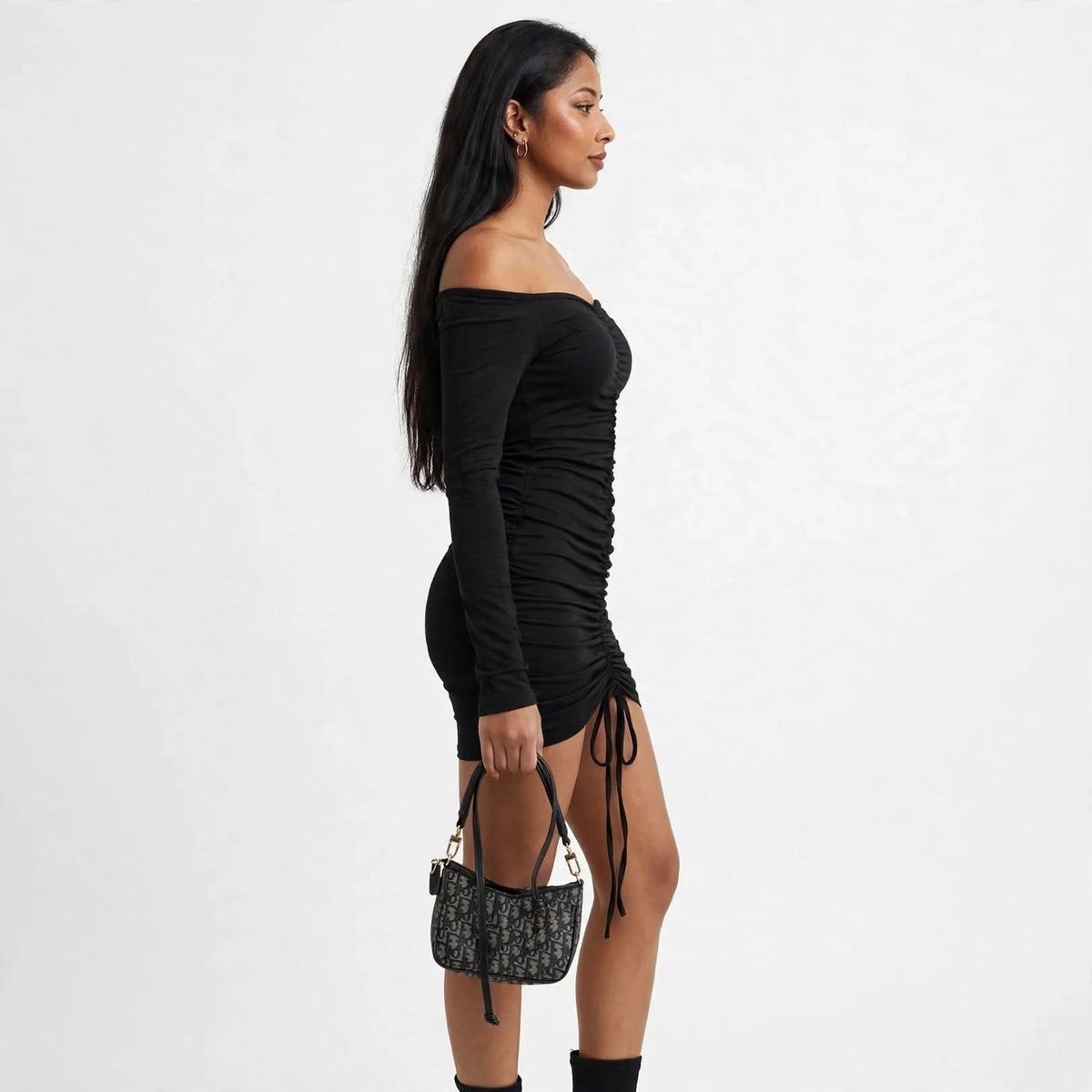 Wo Ribbed Midi Dress | Full Sleeve Indo Western Casual Dress For Women