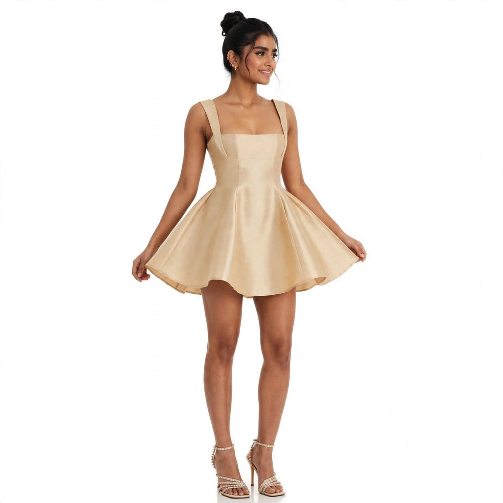 Wo Satin Fit & Flare Dress | A-Line Party Wear Mini Dress For Women