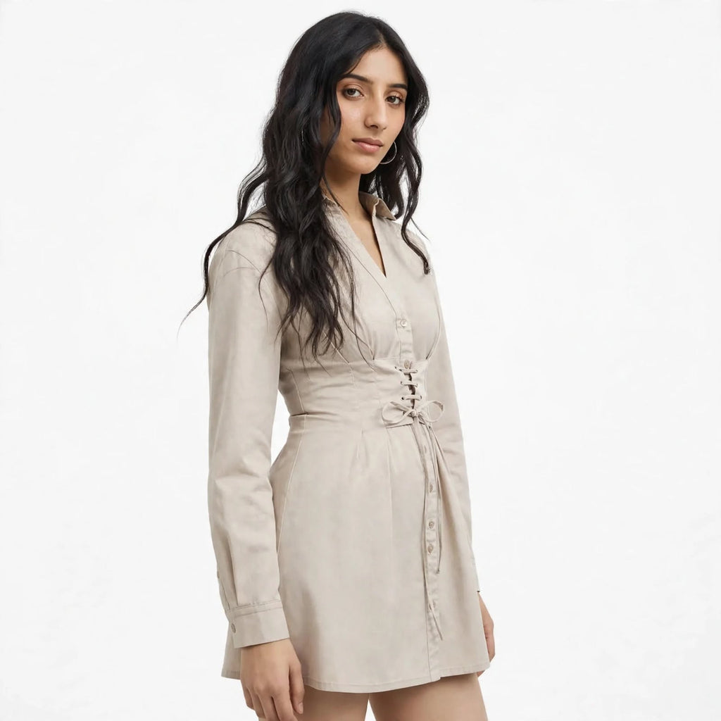 Wo Satin Shirt Dress | Full Sleeve Collar Neck Short Party Dress For Women
