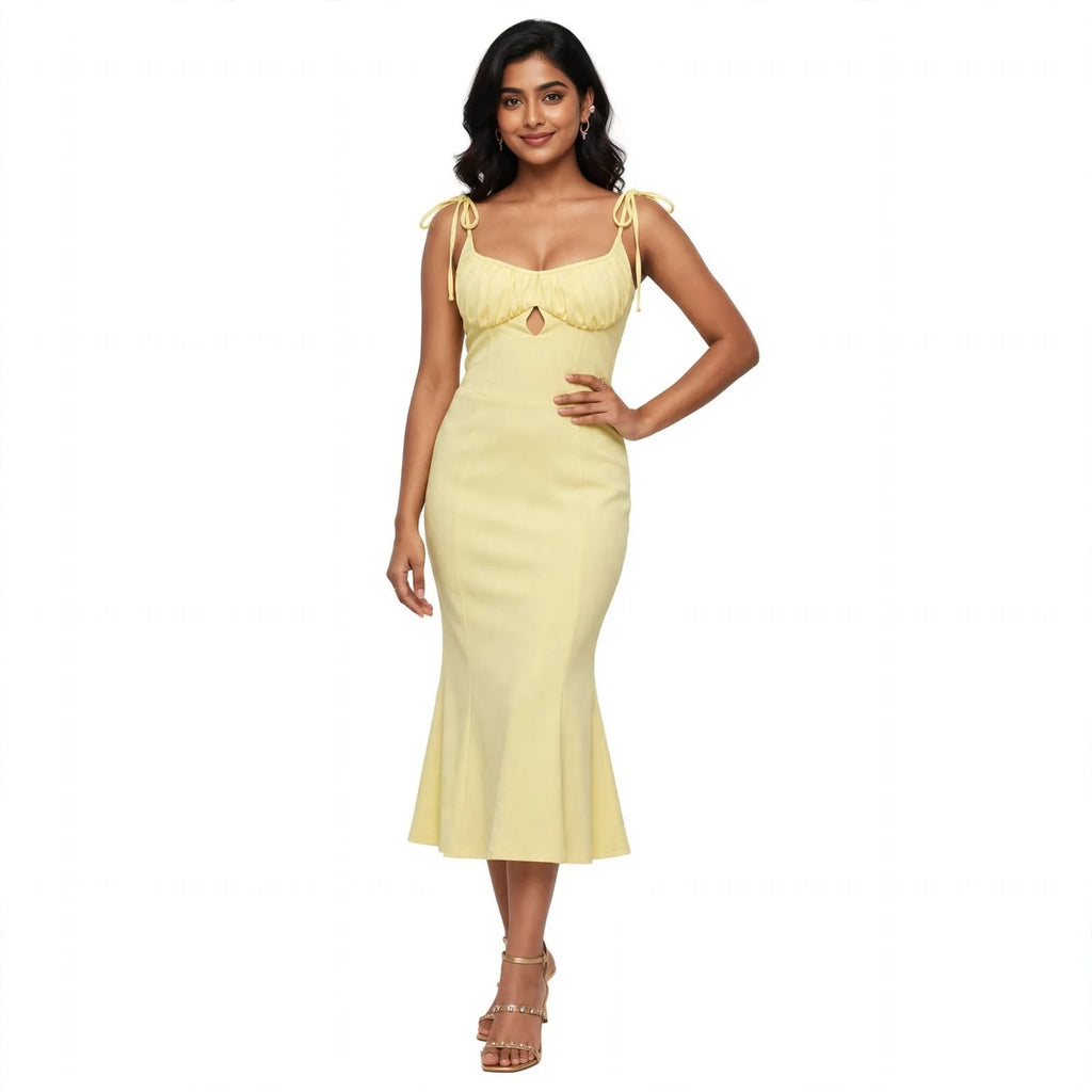 Wo Mermaid Gown | Sleeveless Square Neck Ankle Length Party Dress For Women