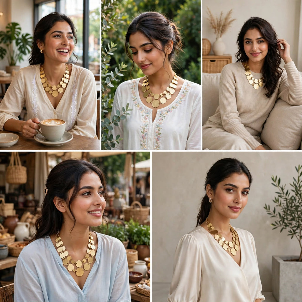 Plated Coin Necklace | Handmade Brass Statement Jewellery For Women