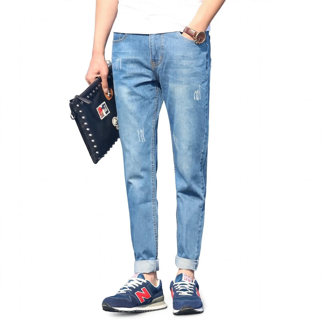 Cotton Narrow Fit Denim Jeans – Faded Casual Wear For Men