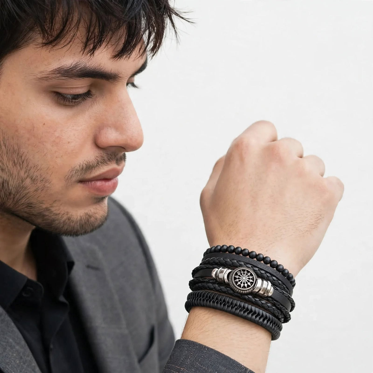 Fashion Frill Braided PU Leather Bracelet | Layer FFBL178 For Men