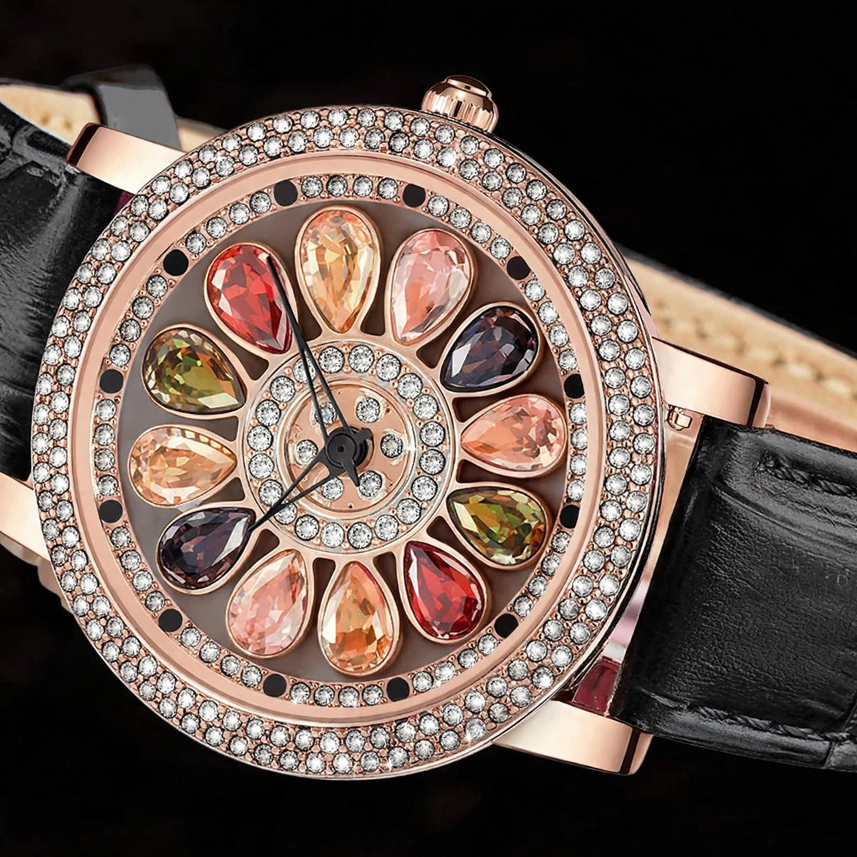 Ladies Stone Studded Floral Analog Watch | Designer Dial with Strap For Women