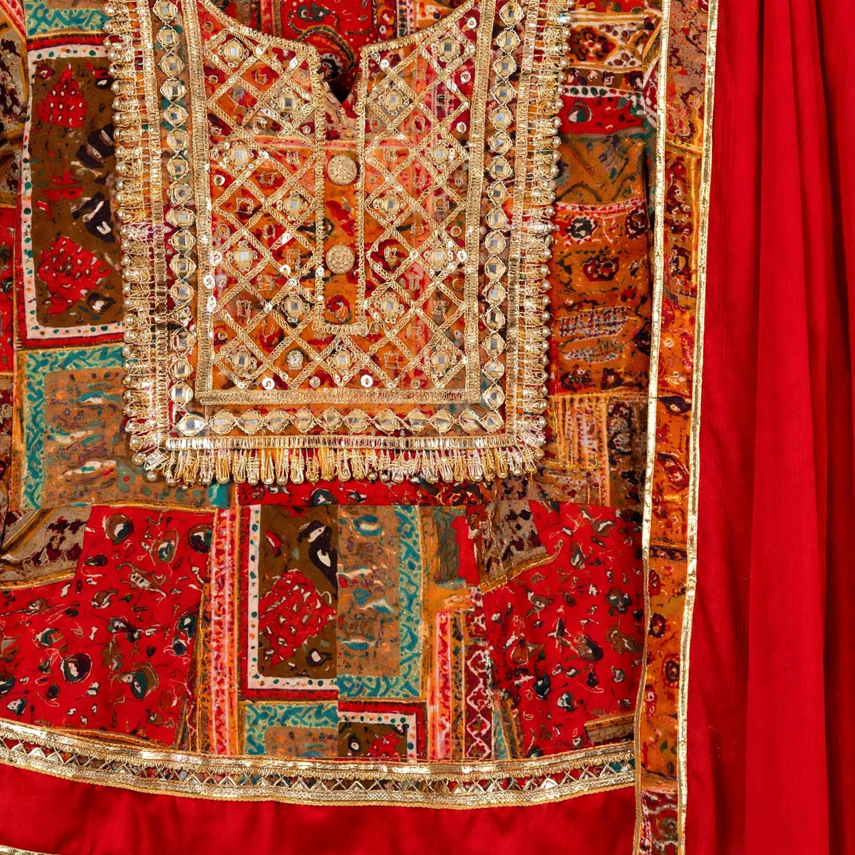 JSR Wo Rayon Frock Pant Dupatta Set with Mirror Work For Women