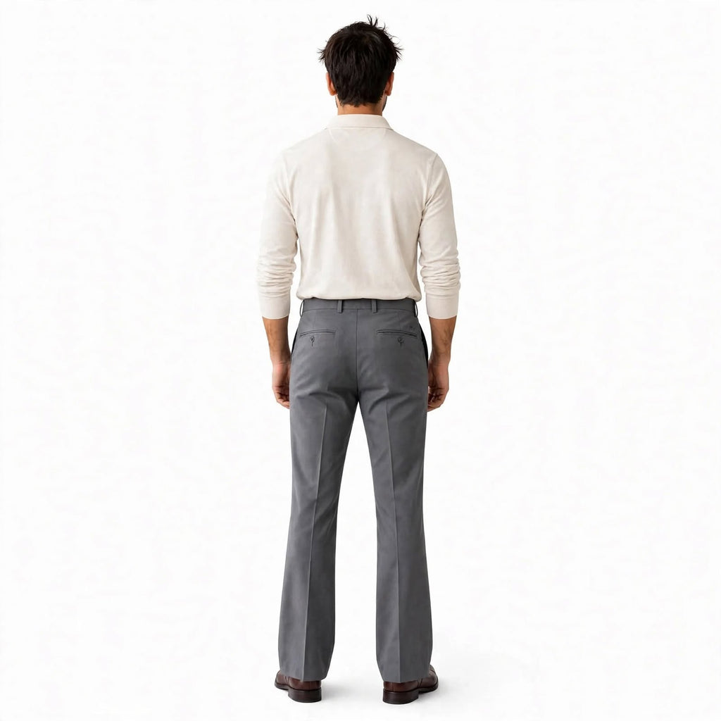 Flared Tailored Formal Trouser – Cotton Blend Regular Fit Mid Rise For Men