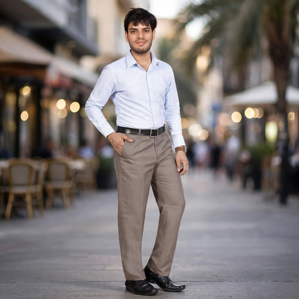 Flat Front Formal Trouser – Cotton Blend Regular Fit Mid Rise For Men
