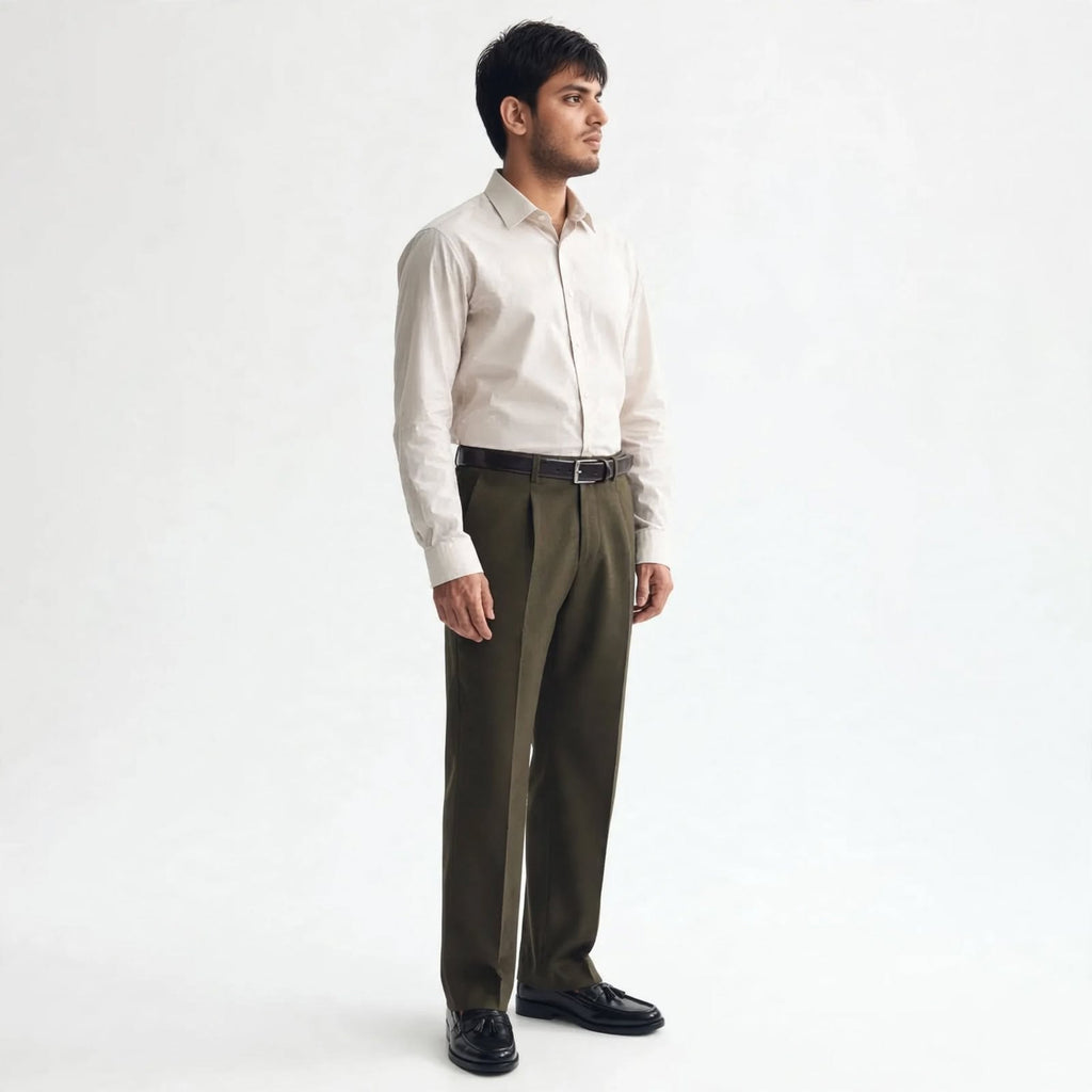 Regular Fit Formal Trouser – Cotton Lycra Single Pleated Tailored Pants For Men
