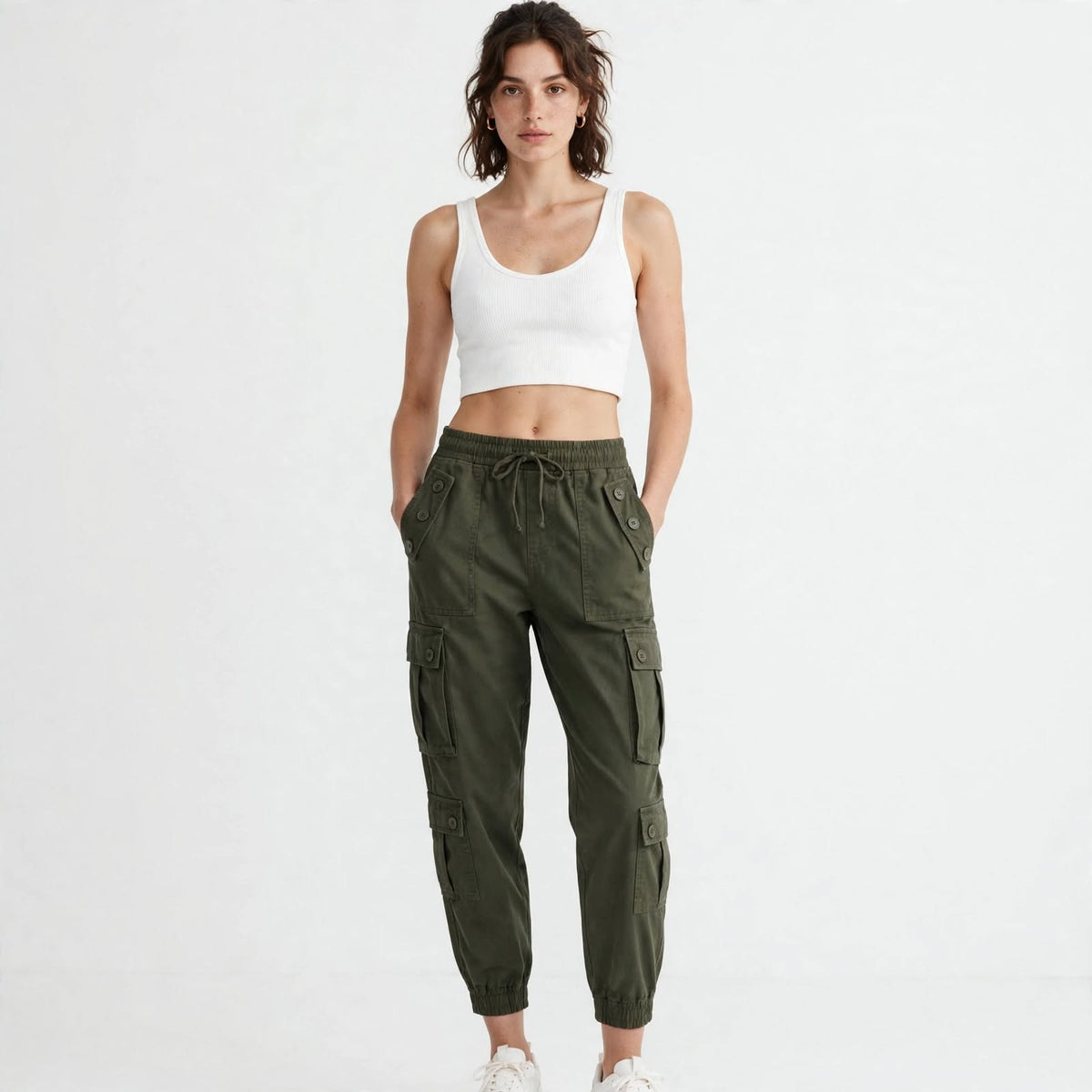 Wo Cargo Pants | Baggy Fit Polyester Utility Trousers For Women