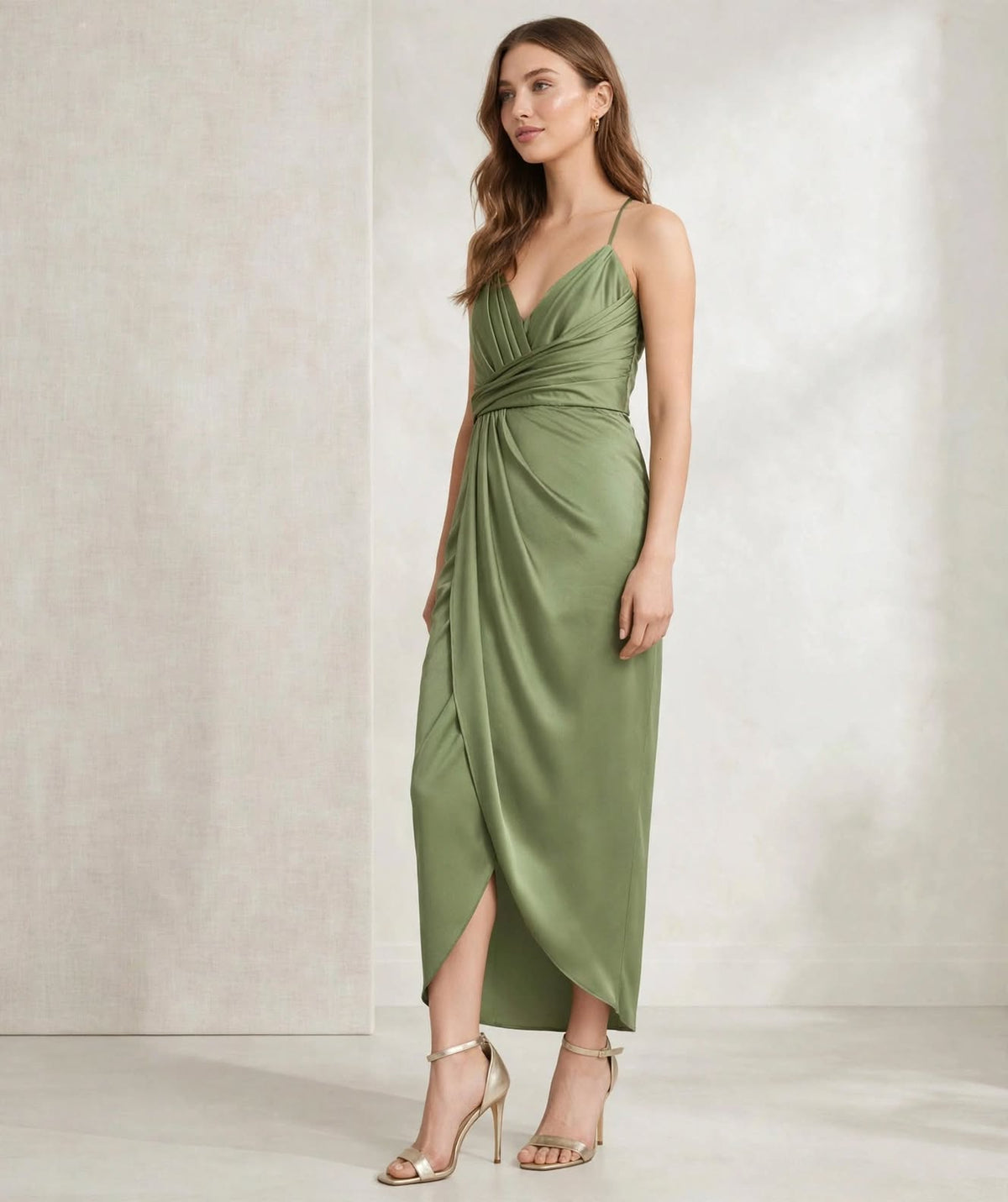 Wo Satin Wrap Maxi Dress | Sleeveless V Neck Party Dress For Women