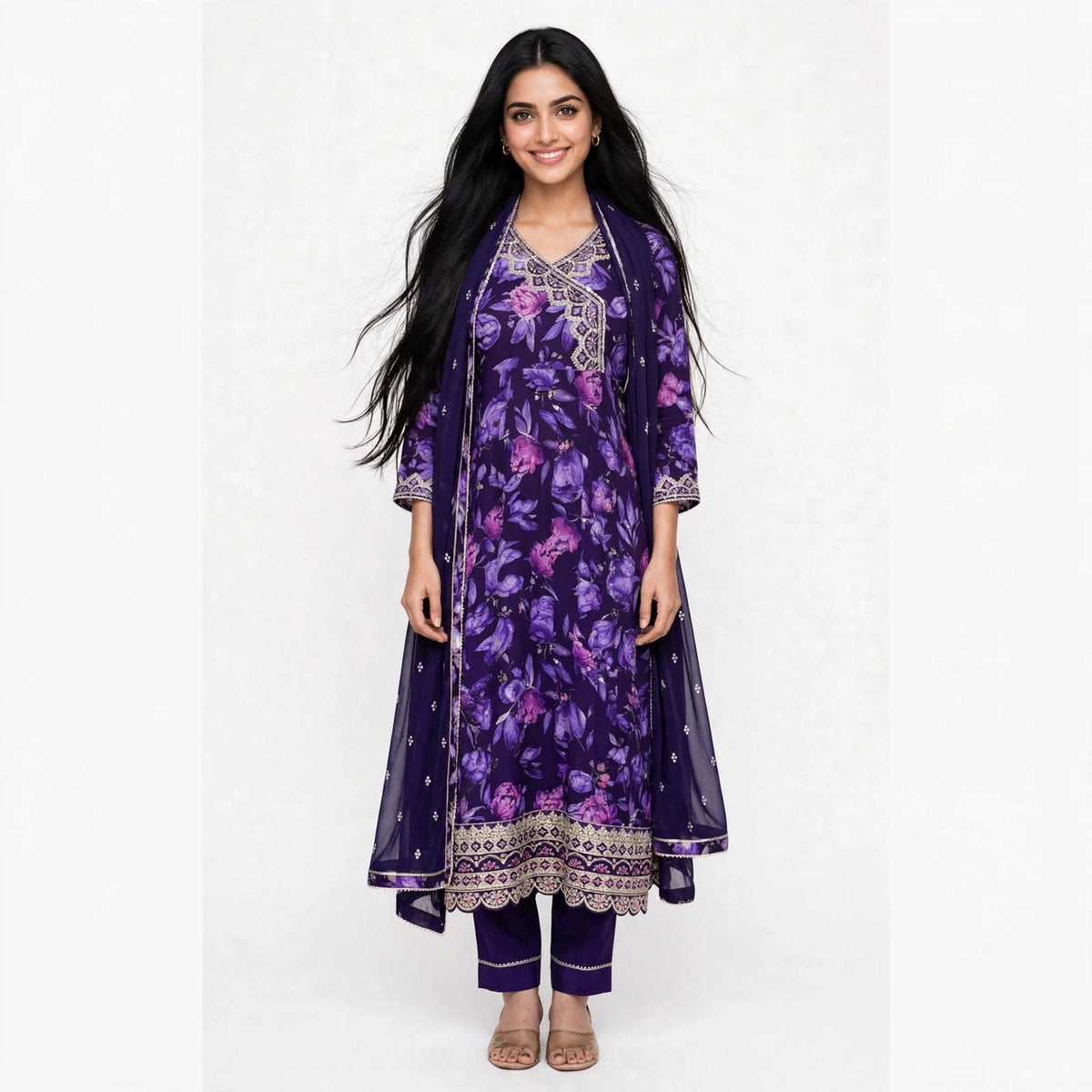 JSR Wo Milano Frock Pant Set with Chinnon Dupatta & Zari Hand Work For Women