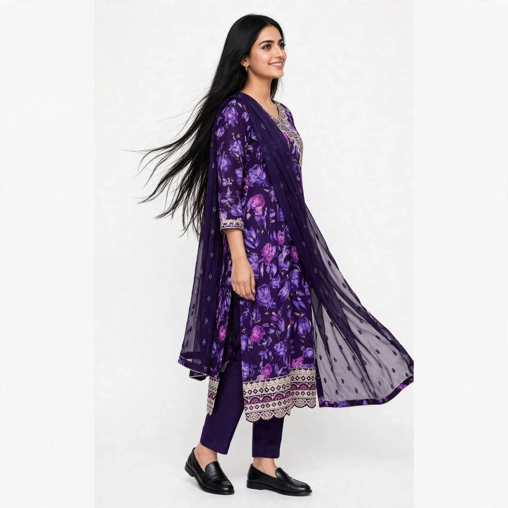 JSR Wo Milano Frock Pant Set with Chinnon Dupatta & Zari Hand Work For Women