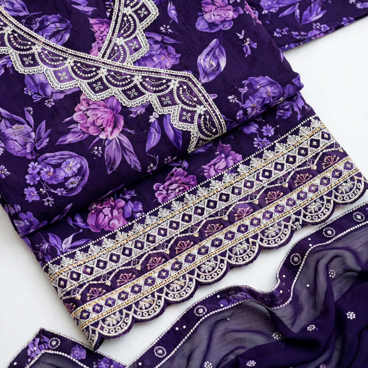 JSR Wo Milano Frock Pant Set with Chinnon Dupatta & Zari Hand Work For Women