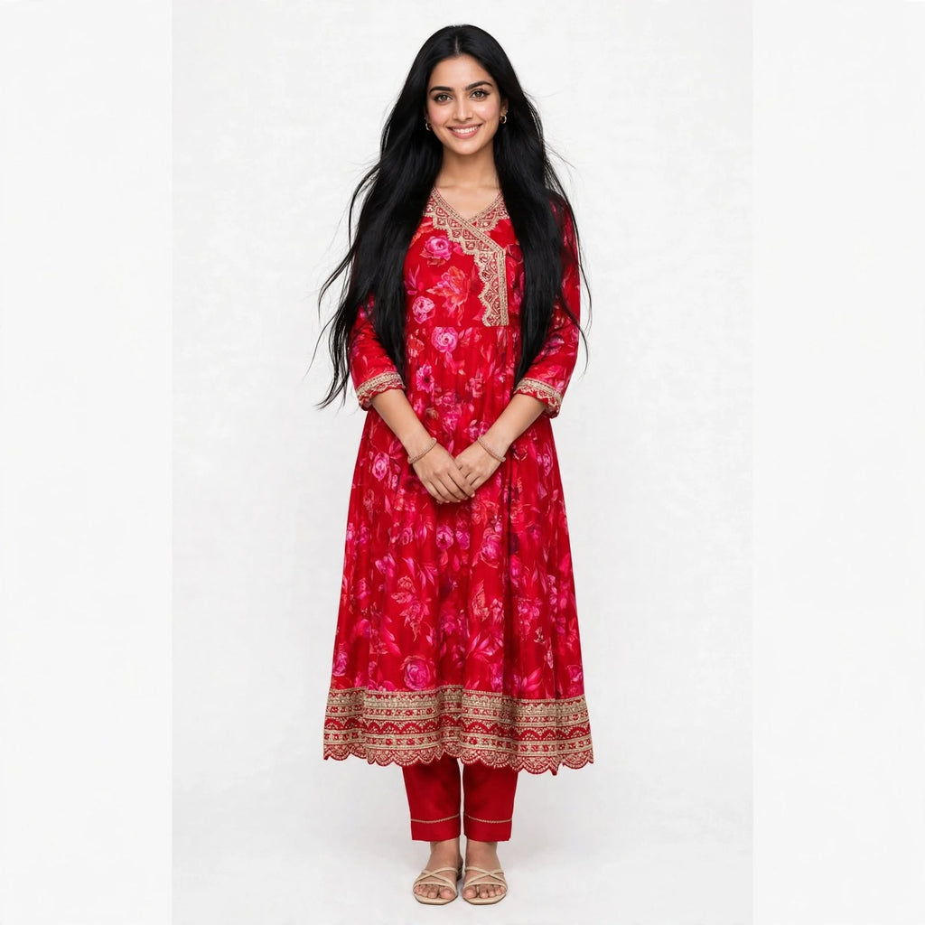 JSR Wo Milano Frock Pant Set with Chinnon Dupatta & Zari Hand Work For Women