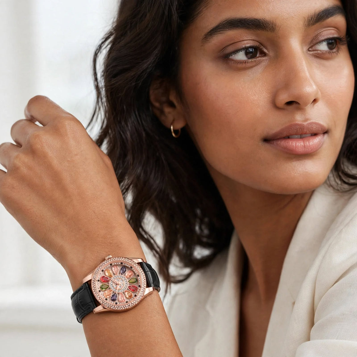 Ladies Stone Studded Floral Analog Watch | Designer Dial with Strap For Women