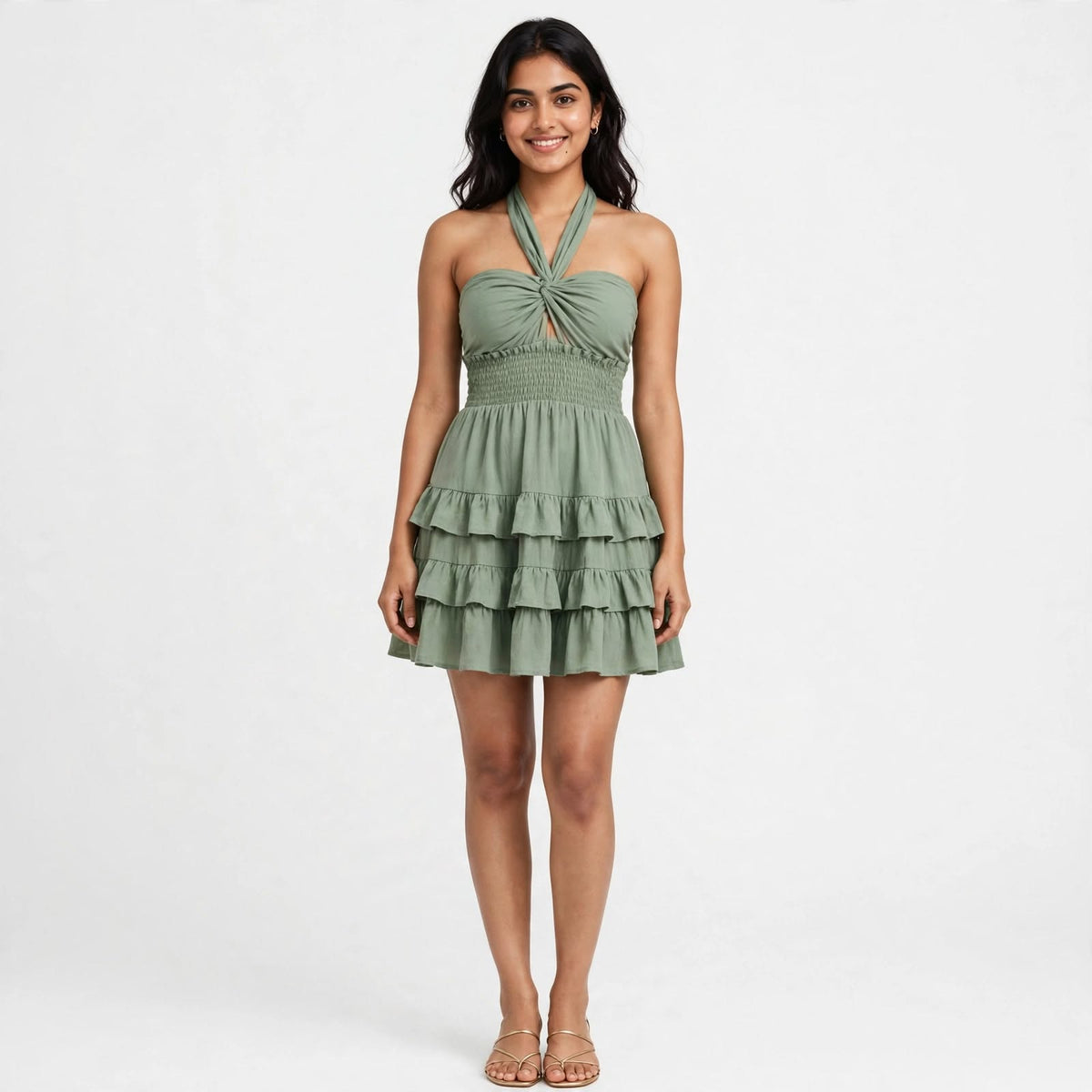 Wo Linen Fit & Flare Dress | Sleeveless V Neck Mini Party Dress For Women